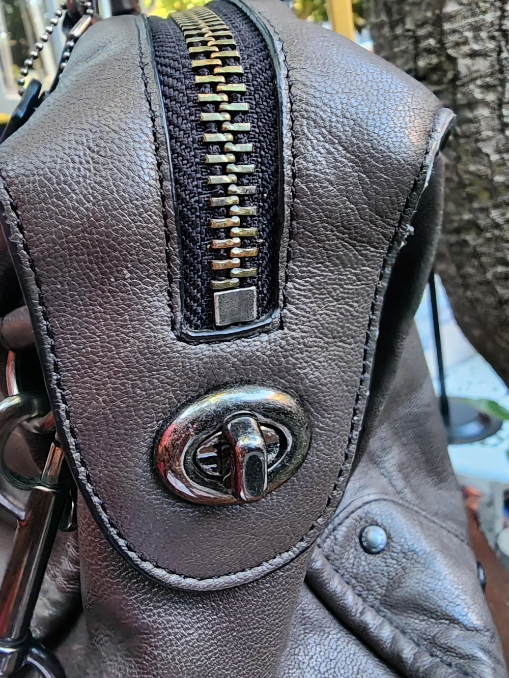 Coach Rhyder Satchel Crossbody Bag Metallic Gunmetal Bronze Leather